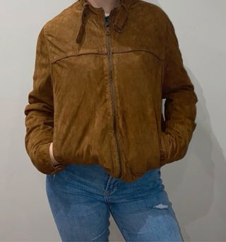 Chaqueta Bomber Ante Massimo Dutti Marrón