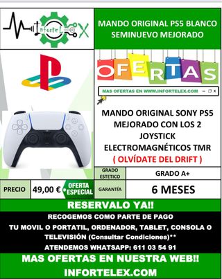 Mando PS5 Blanco Seminuevo (Mejorado TMR)