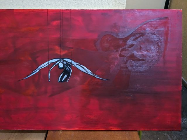 Cuadro abstracto azul y marrón