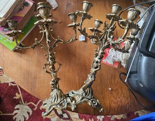 Pareja de Candelabros de Bronce Antiguos siglo xx