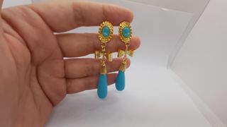 Pendientes Vintage Chapado Oro 18k Turquesa