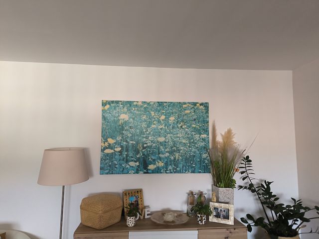 Lienzo Decorativo Flores Teal y Amarillo