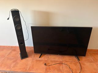 Televisor y altavoz negro