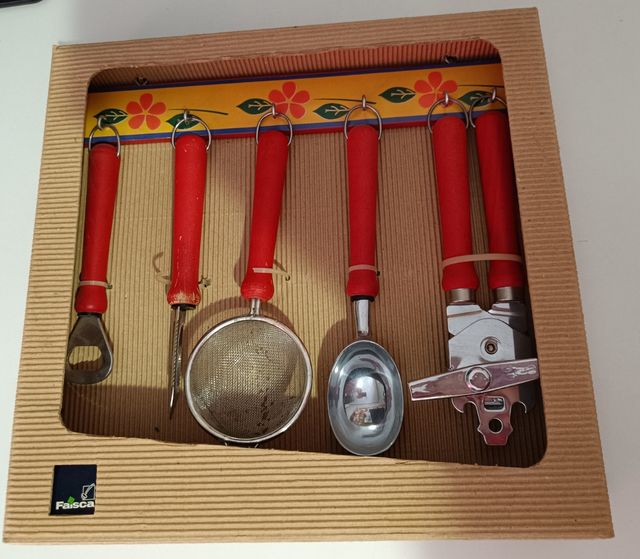 Juego 5 Utensilios Cocina Rojo y Plata