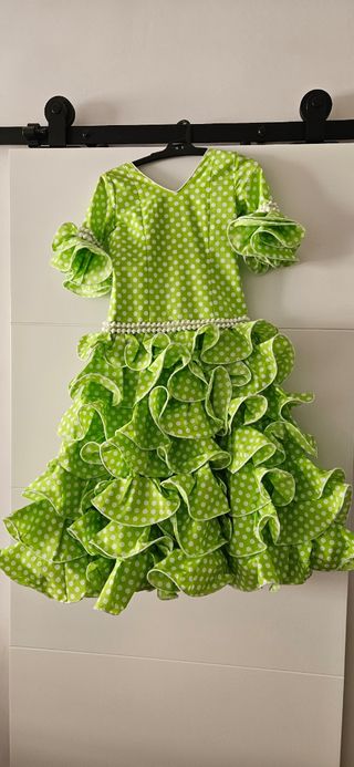 Traje Flamenca Niña Verde Lunares