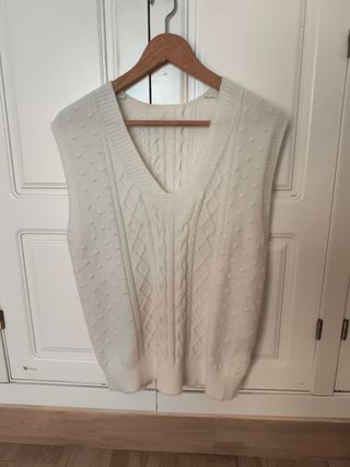 Chaleco de punto mujer blanco roto