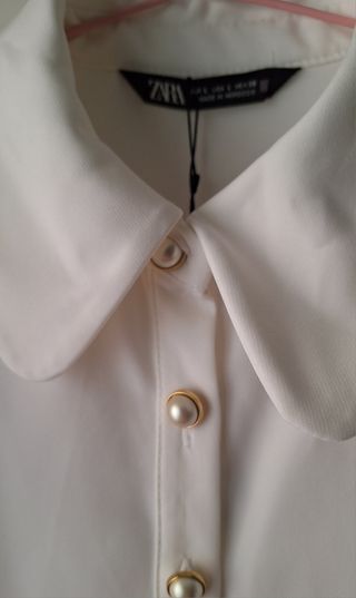 Vestido Zara Blanco Talla L Botón Joya