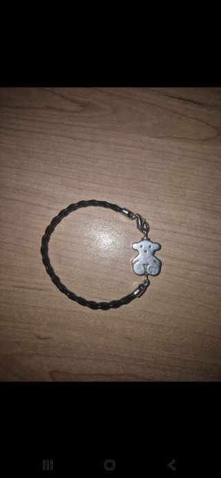 Pulsera Tous Oso Plata y Piel Trenzada
