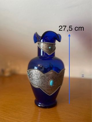Jarrón Vintage Azul con Incrustaciones Plateadas