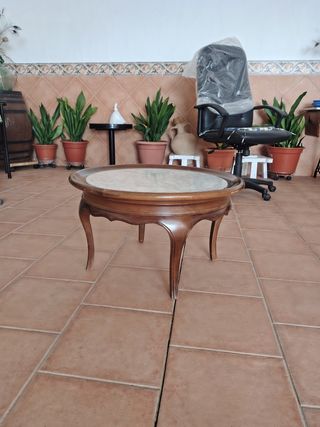 Mesa Madera-Marmol Redonda Antigua