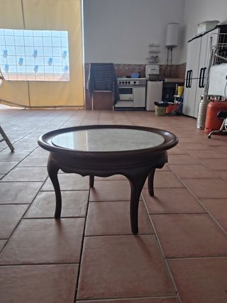 Mesa Madera-Marmol Redonda Antigua