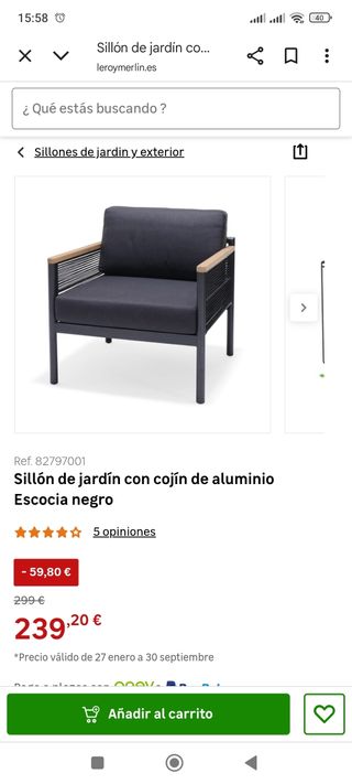 Sillón de jardín color negro