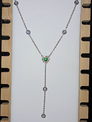 Collar Corazón Esmeralda y Circonitas Plata