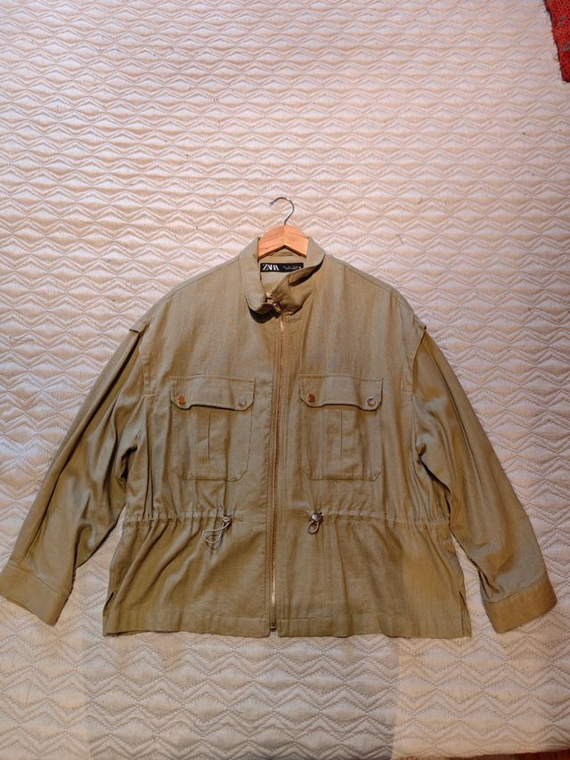 Chaqueta Zara Lino Verde Talla L