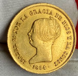 Moneda oro Isabel II 100 Reales 1854 Sevilla