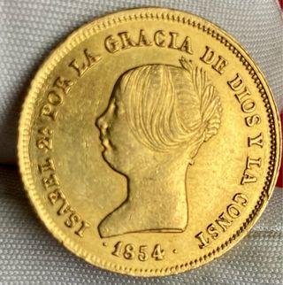 Moneda oro Isabel II 100 Reales 1854 Sevilla