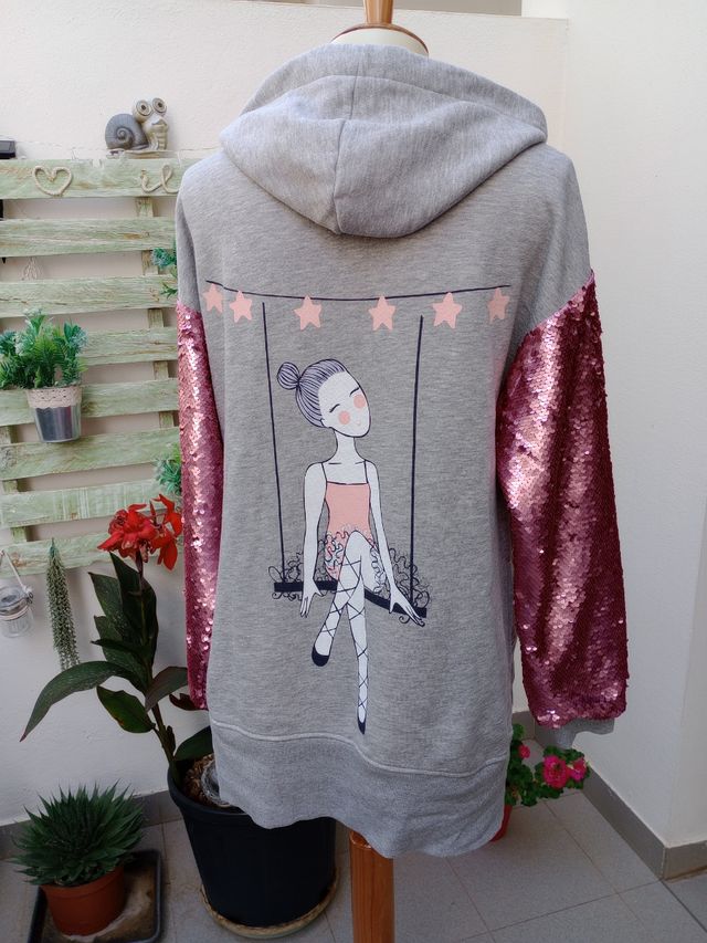 Sudadera Anabel Lee Gris y Rosa Talla XS