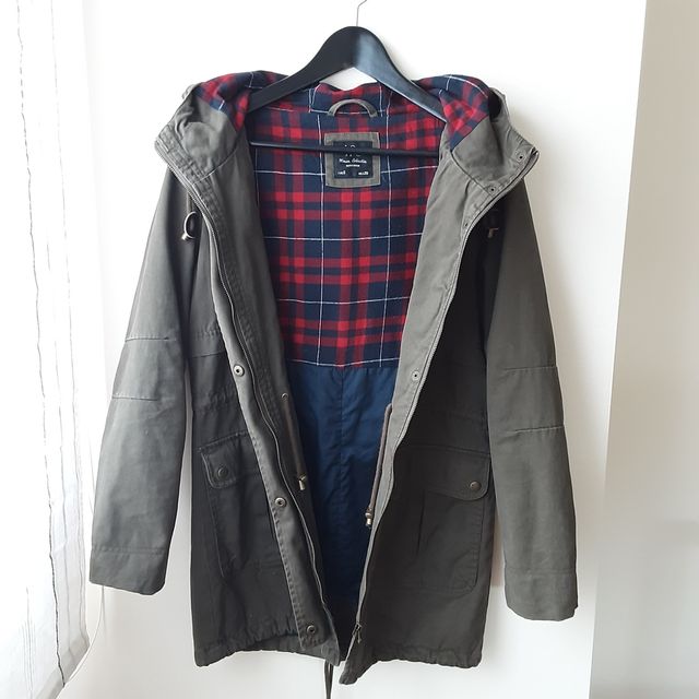 Parka Verde Kaki con Forro a Cuadros