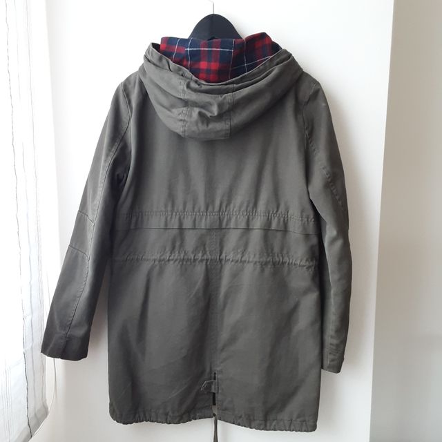 Parka Verde Kaki con Forro a Cuadros