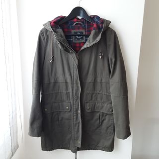 Parka Verde Kaki con Forro a Cuadros