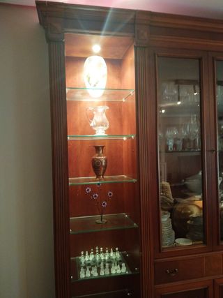 Libreria in legno e vetro