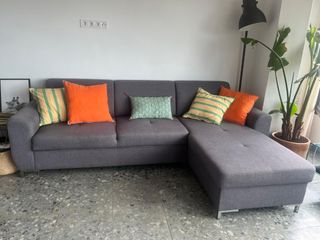 Sofá Chaise Longue Gris Oscuro 3 Plazas