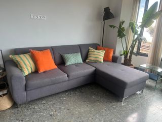Sofá Chaise Longue Gris Oscuro 3 Plazas