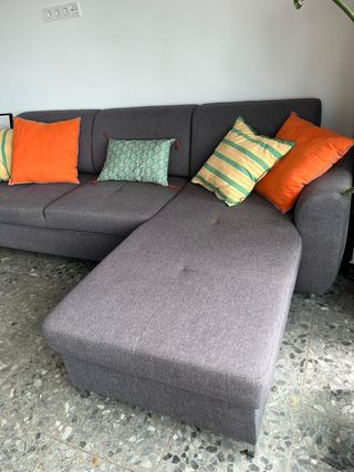 Sofá Chaise Longue Gris Oscuro 3 Plazas