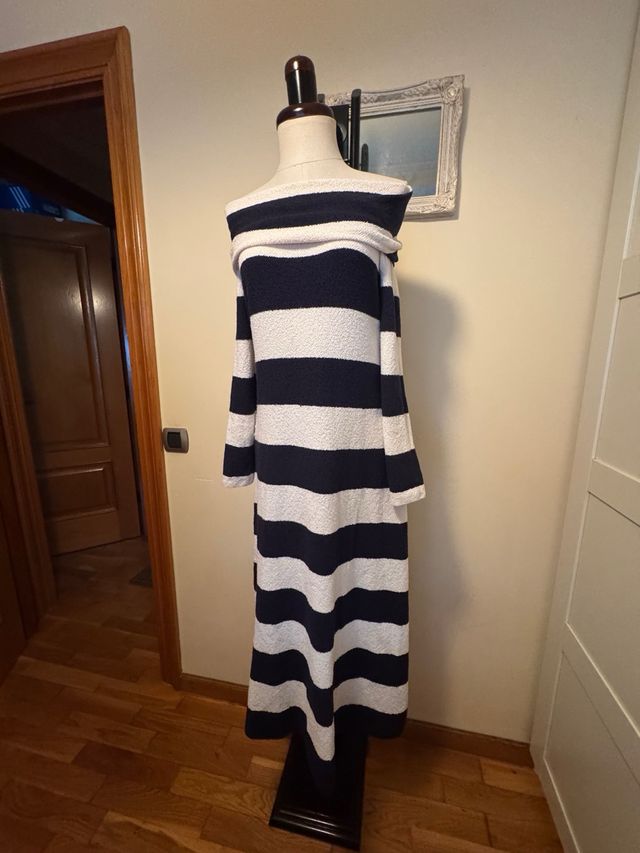Vestido Zara Rayas Azul Marino y Blanco