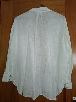 Camisa Manga Comprida Pull&Bear Branca e azul