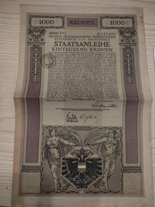 Obbligazione di Stato Austria 1000 Kronen 1917