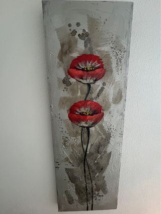 Cuadro Óleo Flores Rojas