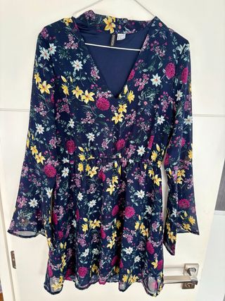 Vestido H&M floral azul manga larga
