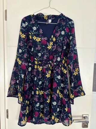Vestido H&M floral azul manga larga