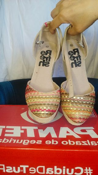 Sandalias plataforma mujer beige/multicolor talla 