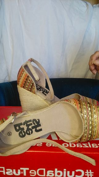 Sandalias plataforma mujer beige/multicolor talla 