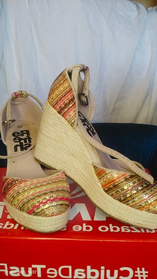 Sandalias plataforma mujer beige/multicolor talla 