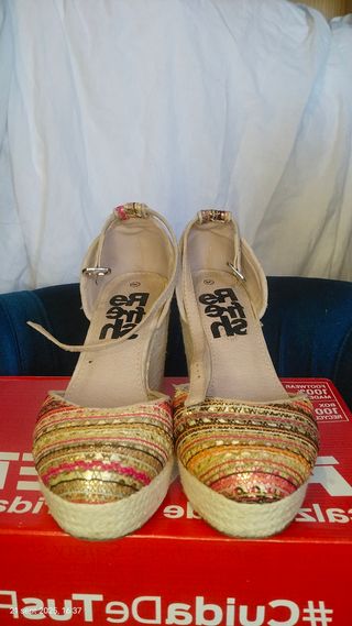 Sandalias plataforma mujer beige/multicolor talla 