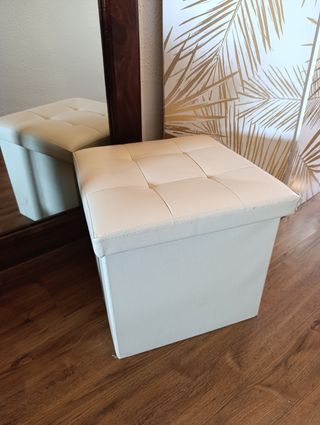 2 Puff Baúl Almacenaje Plegable Beige