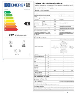 Frigorífico Hisense Modelo RB390N4BW20 Blanco