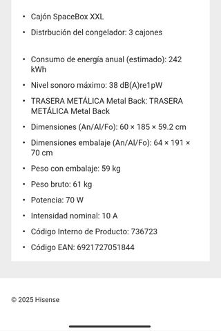 Frigorífico Hisense Modelo RB390N4BW20 Blanco
