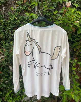 Oysho Pijama Parte Arriba Blanca y Azul