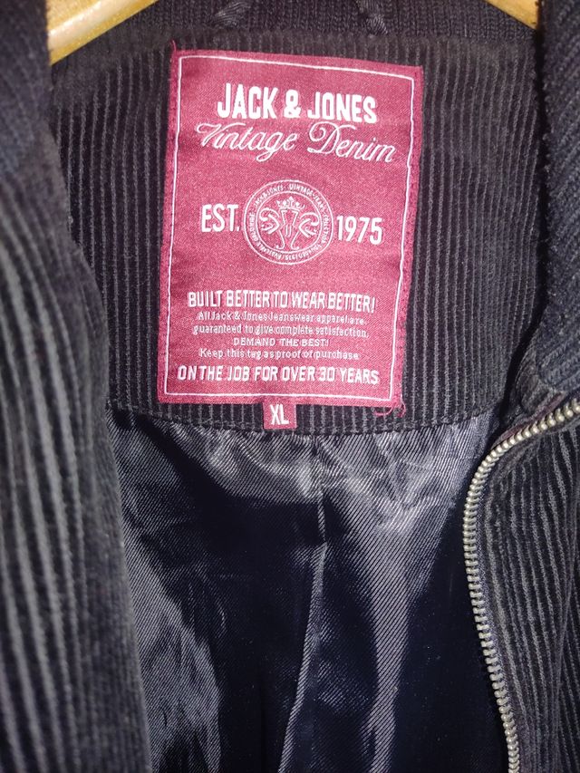 Jack & Jones Parka negra de pana 3/4