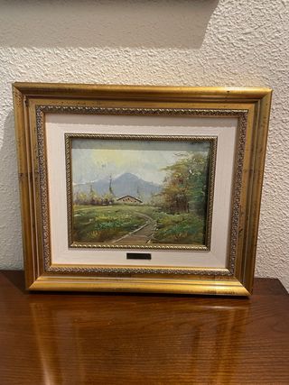 Pintura Original Paisaje Montañoso con Marco Dorad