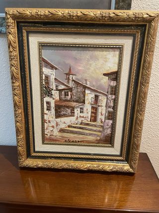Pintura Original Paisaje Montañoso con Marco Dorad