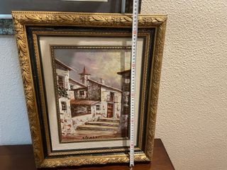Pintura Original Paisaje Montañoso con Marco Dorad