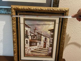 Pintura Original Paisaje Montañoso con Marco Dorad