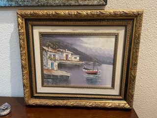 Pintura Original Paisaje Montañoso con Marco Dorad