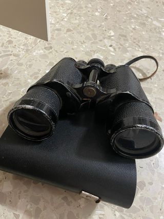 Prismáticos antiguos con funda