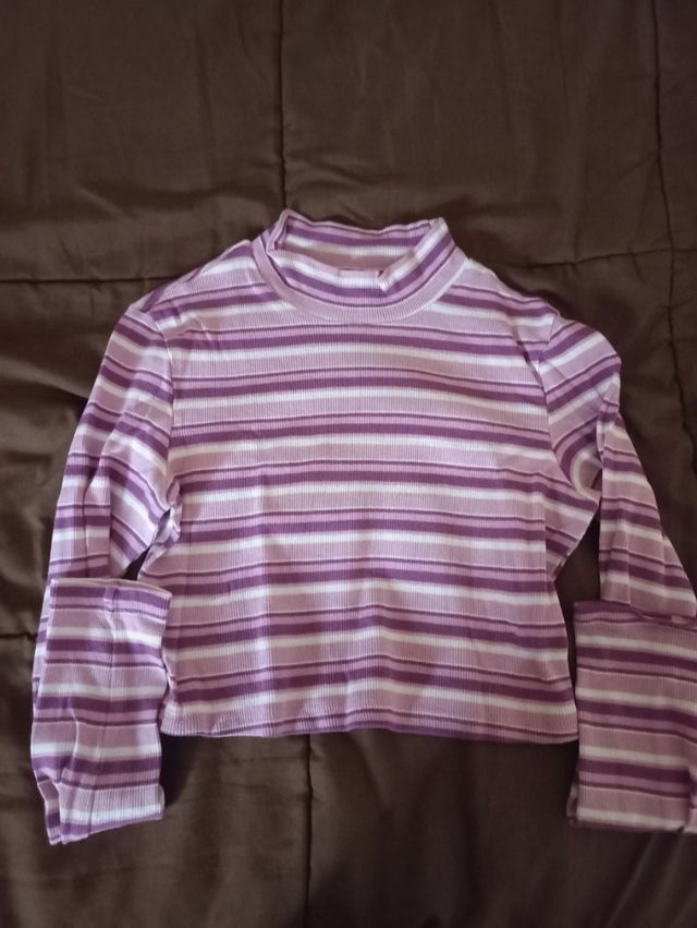 Crop top de rayas manga larga